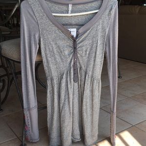 Grey Free People Long Sleeve Shirt